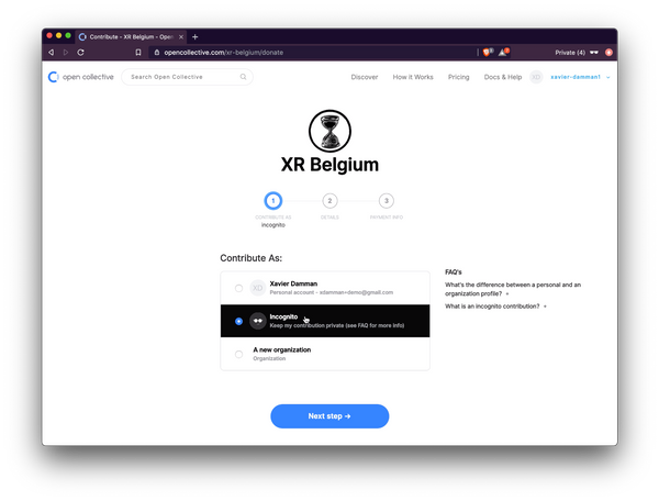 Make anonymous donations on Open Collective